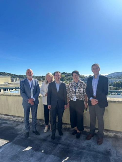 L-R: Martin Keogh (Deputy CE, Te Waipounamu), Liz Thompson (Project Director, Project Whakatupuranga), Hon. Simeon Brown (Minister of Health), Sandy McLean-Cooper (Director of Nursing & Midwifery), Jeremy Holmon (Chief Infrastructure & Investment Officer)