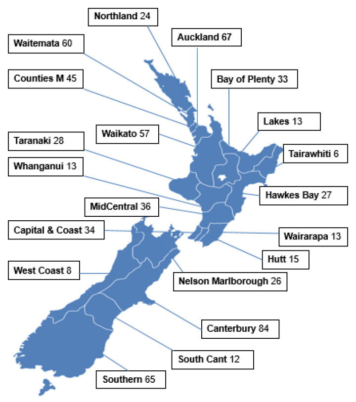 Number of aged residential care facilities by district health board