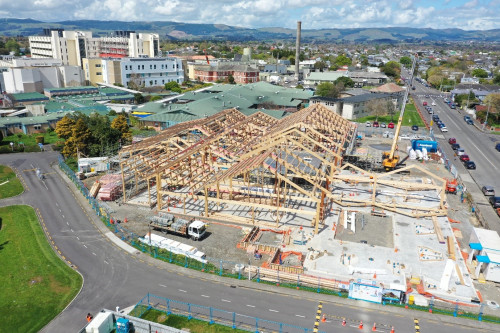 Photo of construction framing of Acute Mental Health Inpatient Facility Replacement, Palmerston North Hospital