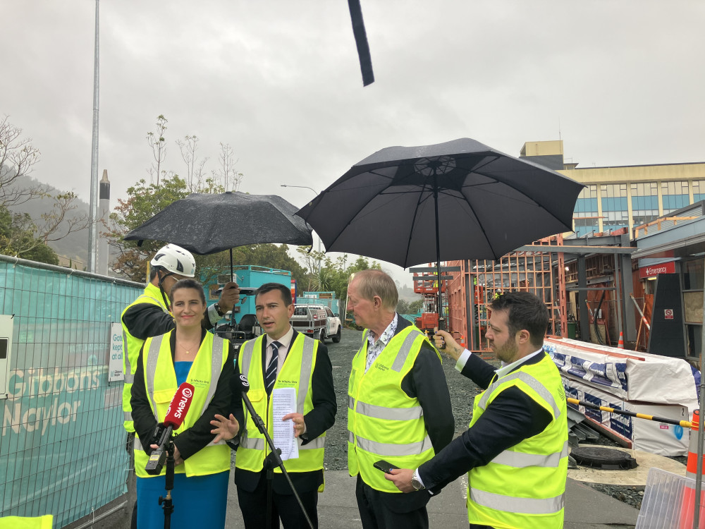 Finance Minister Nicola Willis, Health Minister Simoen Brown and Nelson Mayor Nick Smith at the recent announcement regarding the future of Nelson Hospital